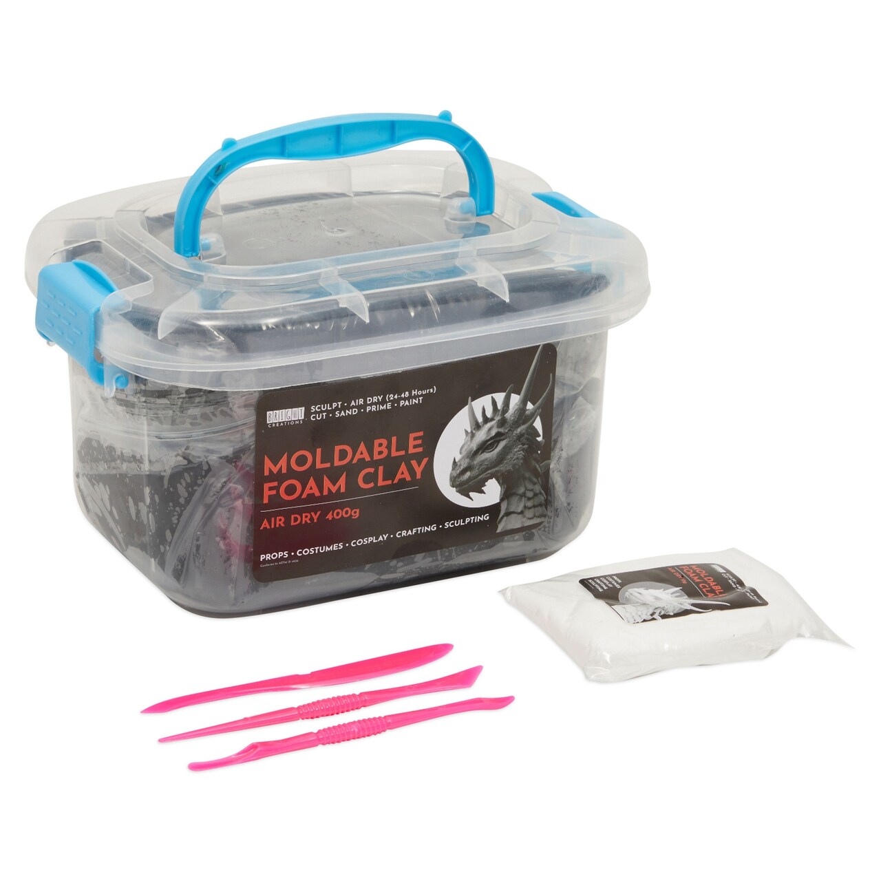 Foam Molding and Sculpting Clay with Tools for Cosplay, Props, Crafts (400g Black, 15g White, 6-Piece Set)